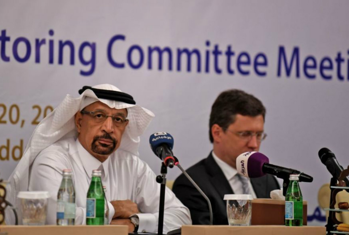 Saudi Energy Minister Khaled al-Falih and Russian Energy Minister Alexander Novak. Photo: AMER HILABI/AFP/Getty Images