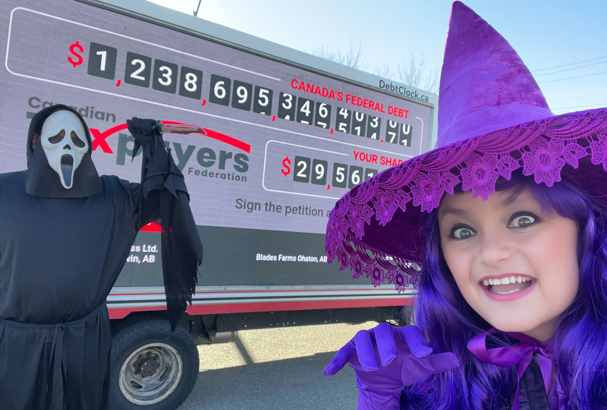 taxpayers show scary national debt on giant clock in calgary 1200x810