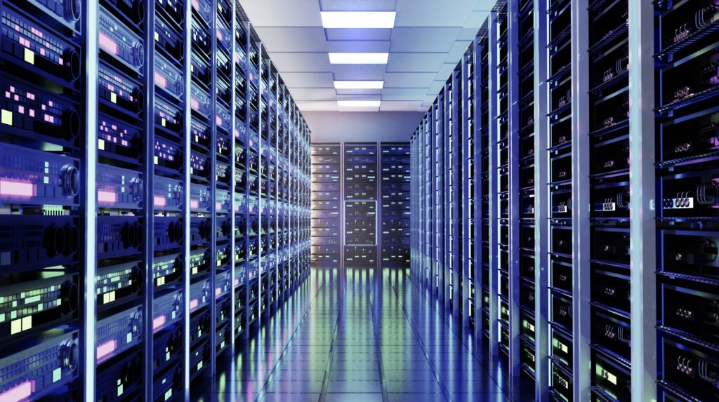 modern,server,room,with,supercomputers,,refrigerators,and,beautiful,neon,lighting