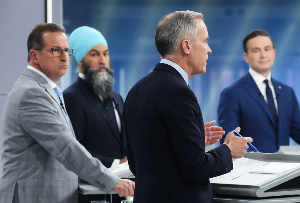 carney, poilievre, blanchet, singh 2025 federal election debate 1200x810