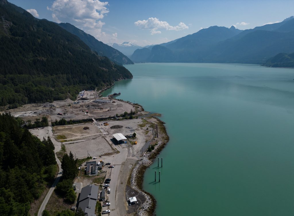 the woodfibre lng site is seen on howe sound in squamish bc