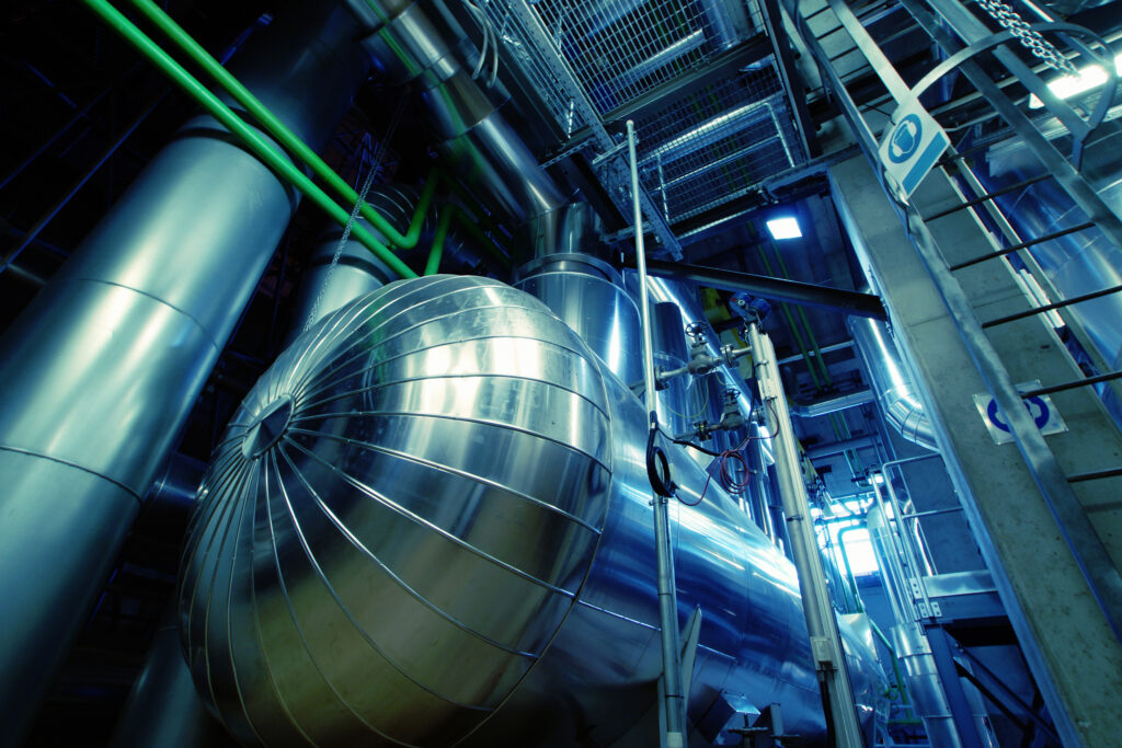 industrial zone, steel pipelines and valves