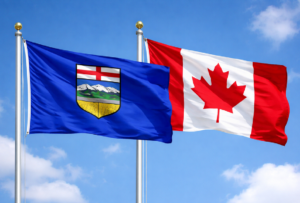 alberta canada flags in breeze 1200x810