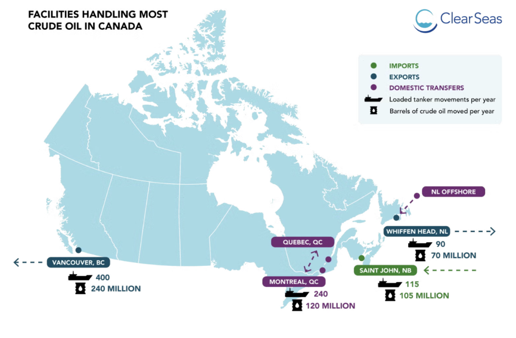 oil tankers canada shipping map clear seas