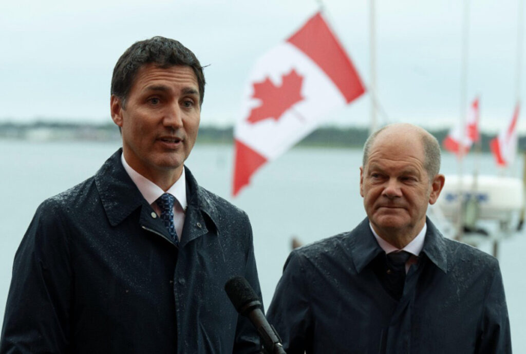 german chancellor olaf scholz looks on as canadian prime minister justin trudeau 1200x810