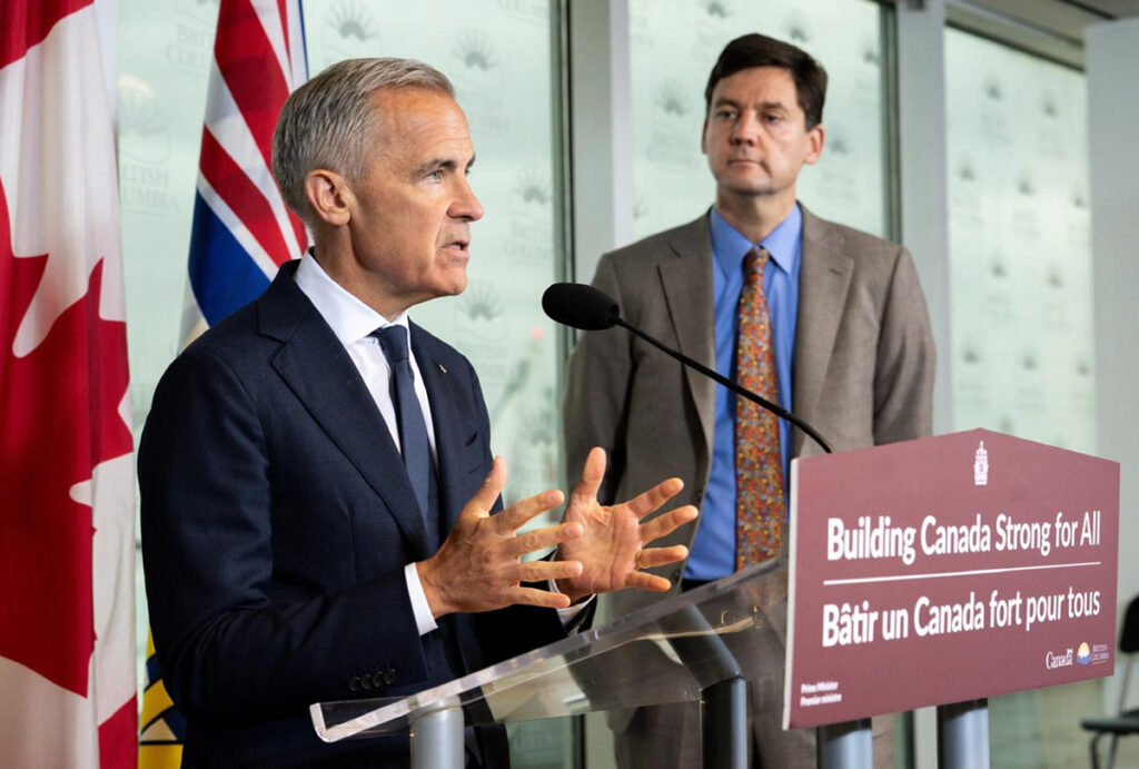 prime minister mark carney speaks during an announcement with b.c. premier david eby in vancouver building strong 1200x810