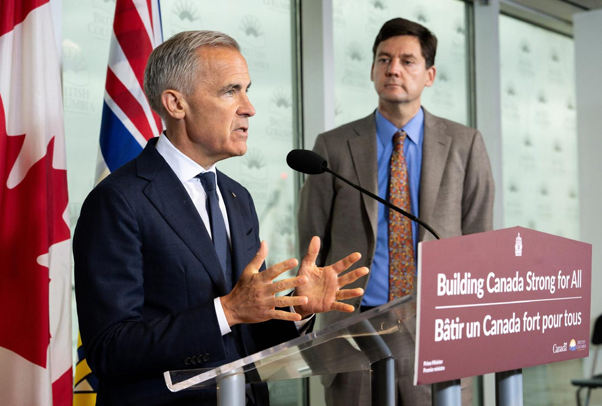 prime minister mark carney speaks during an announcement with b.c. premier david eby in vancouver building strong 1200x810